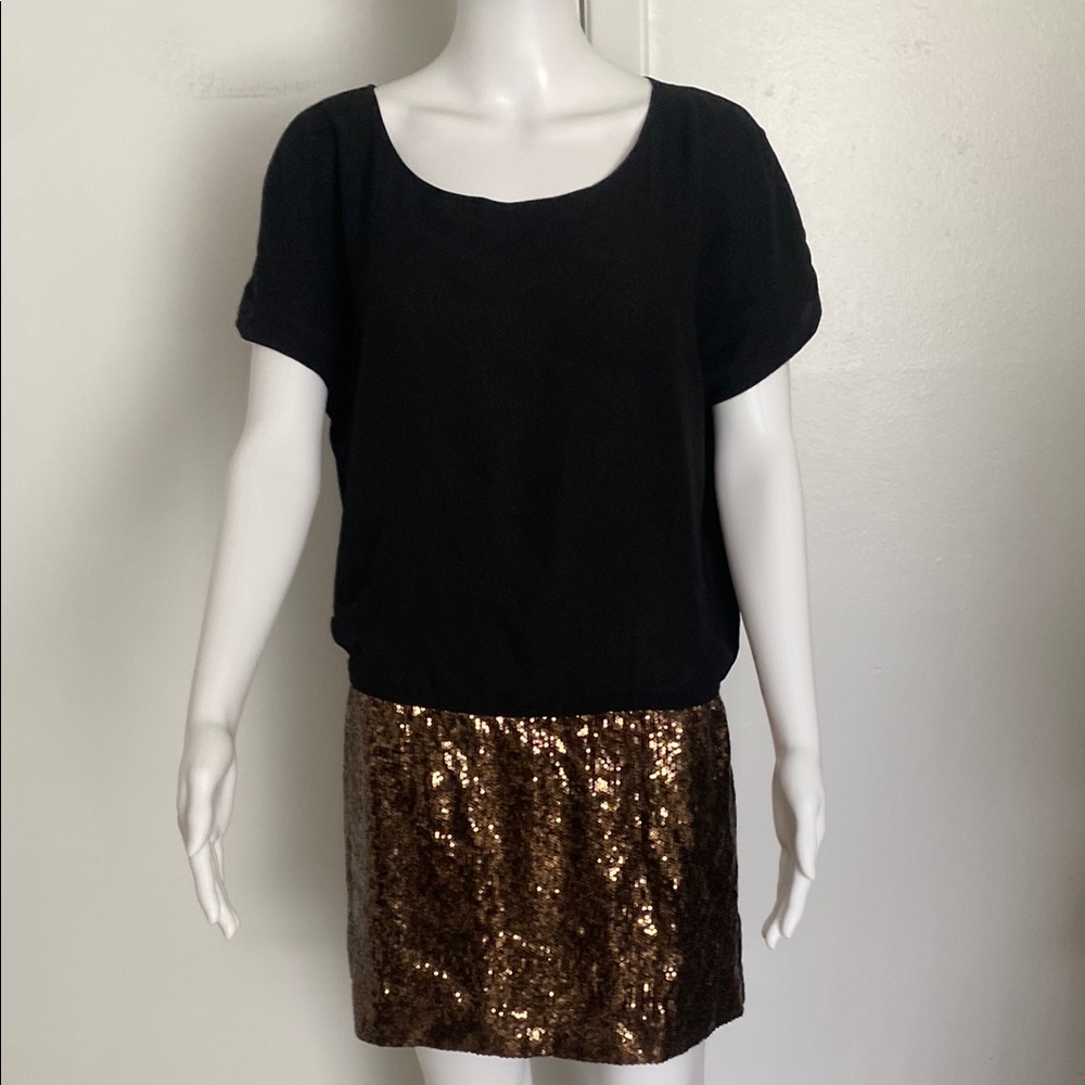 Chic Black Top with Gold Sequin Skirt